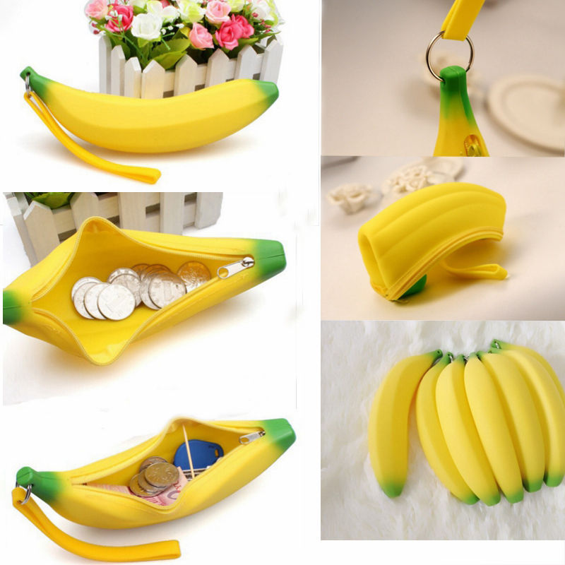 1 X Kawaii Unisex Herren Damen Mädchen Neuheit Silikon Tragbare Banana Münze Bleistift Stift Tasche