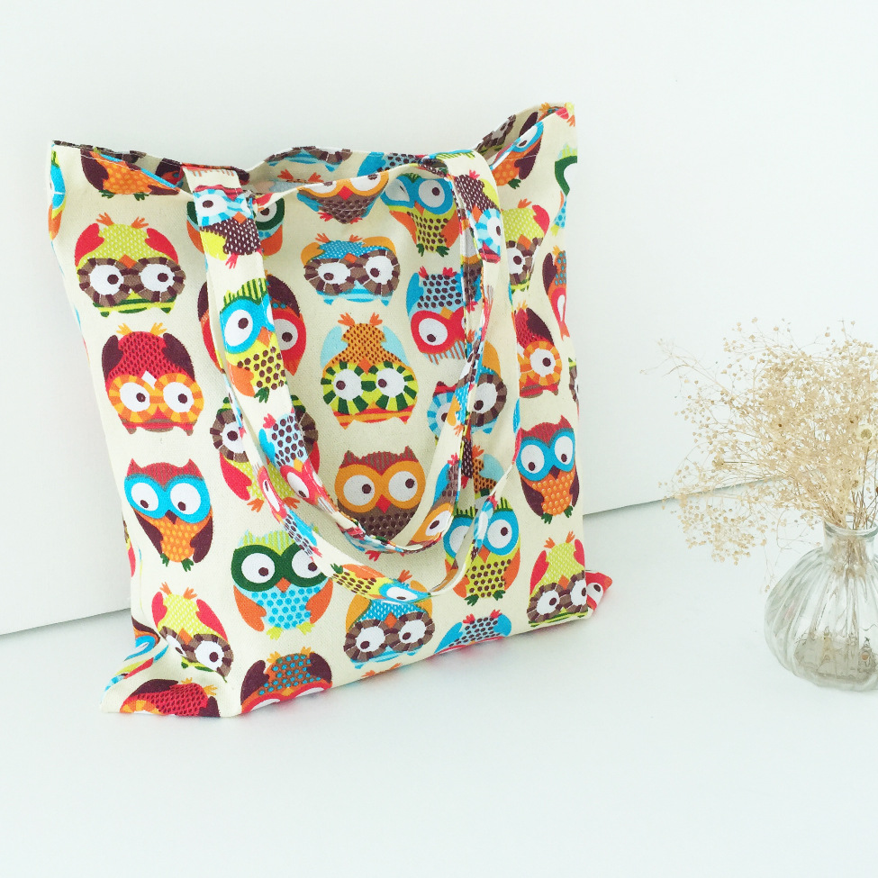 Baumwolle Leinwand Einkaufstasche Schulter Tragetasche Eco Wiederverwendbare Tasche Drucken Bunte Eulen ohne Futter NEUE