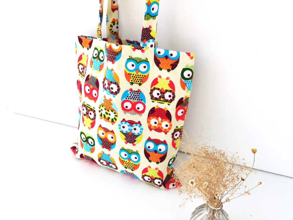 Baumwolle Leinwand Einkaufstasche Schulter Tragetasche Eco Wiederverwendbare Tasche Drucken Bunte Eulen ohne Futter NEUE