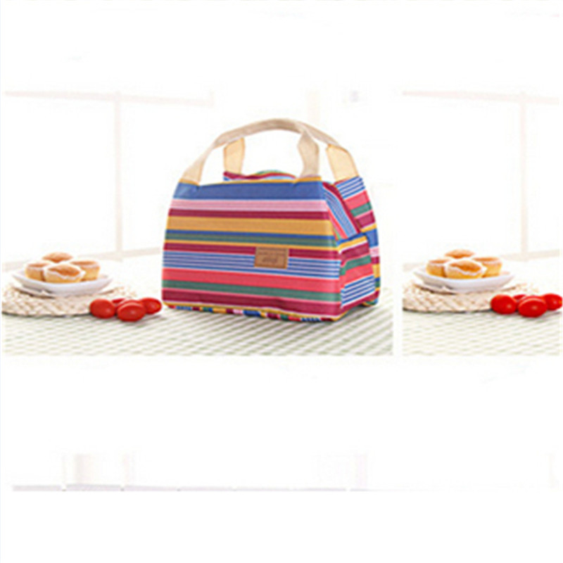 S376   Isoliert Kalten Leinwand Streifen Picknick Tragetasche Thermische Tragbare Lunchpaket Freies Verschiffen