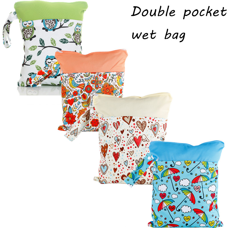 1pc wiederverwendbare wasserdicht gedruckten pul windel nass Tasche doppel Tasche tuch griff 28x36cm Großhandel